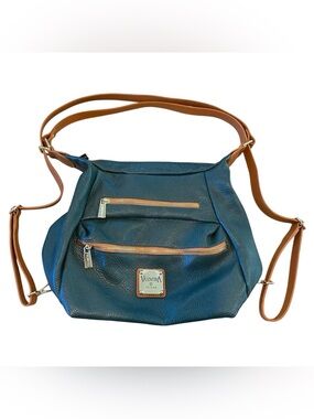 Valentina Italia Green Pebbled Leather Convertible Backpack Purse Brown Straps